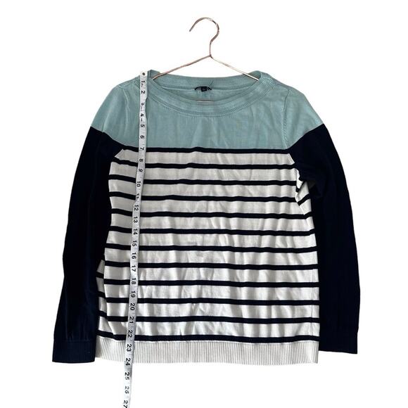 Talbots Cotton Tencel colorblock Striped Sweater Navy Blue Ivory Mint Green - Picture 7 of 7